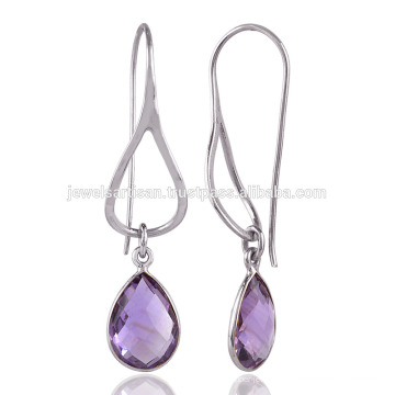 A Beautiful Pear of Purple Amethyst 925 Sterling Silver Drop Earrings